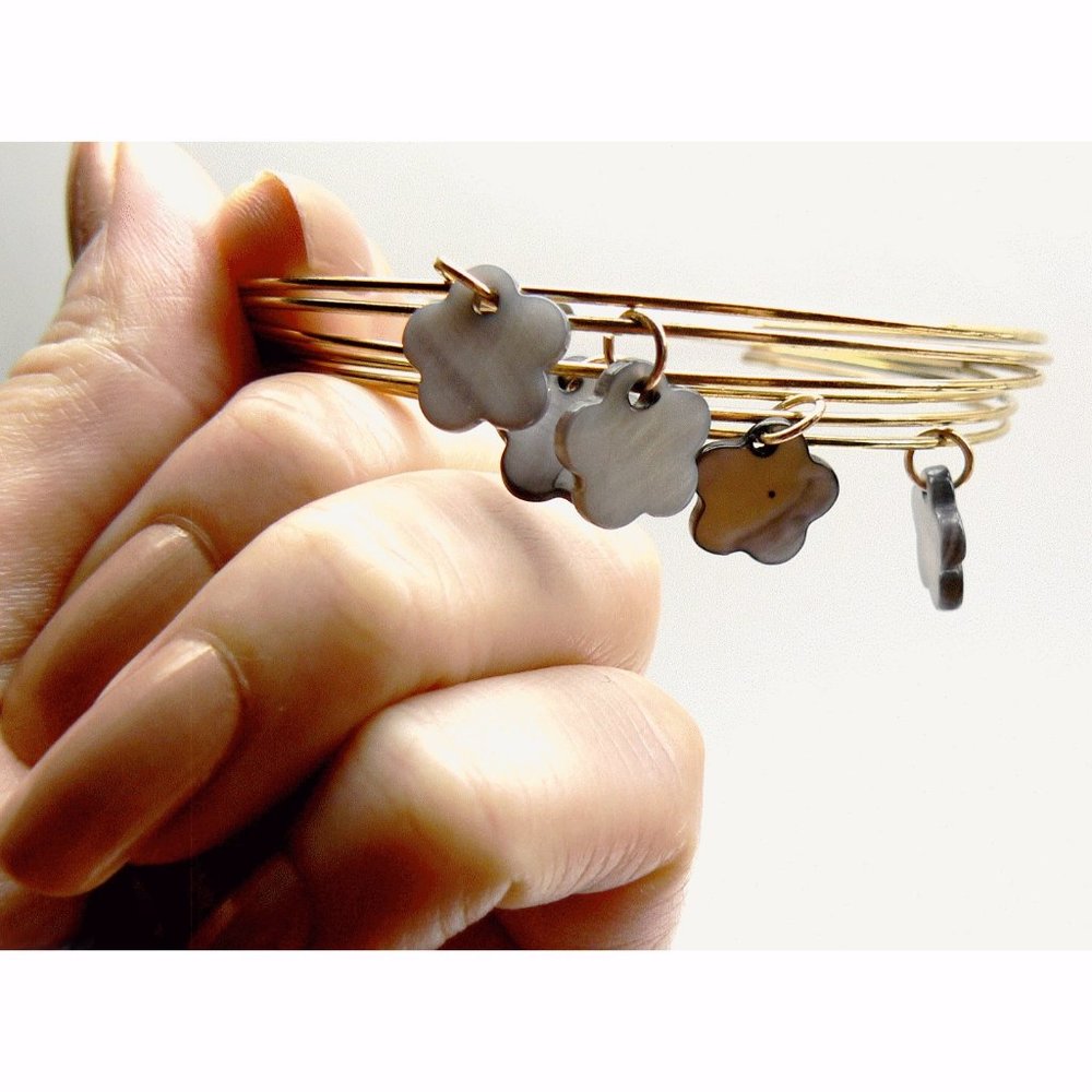 6pc Bangle Bracelet grey MOP Flowers